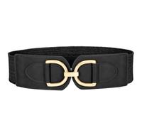 VONMELLI Straw Woven Elastic Belt for Women Dress Stretchy Boho Belt Wide Raffia Rattan Braided Waist Belts with Gold Buckle Black XL