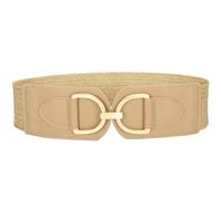 VONMELLI Straw Woven Elastic Belt for Women Dress Stretchy Boho Belt Wide Raffia Rattan Braided Waist Belts with Gold Buckle Brown L