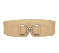 VONMELLI Straw Woven Elastic Belt for Women Dress, Stretchy Boho Rattan Braided Belt Wide Raffia Waist Belts Brown-Silver Buckle L