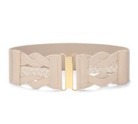 VONMELLI Vintage Stretchy Belt for Women, Womens Wide Elastic Belts for Dresses Coats, Fashion Womens Belts with Gold Buckle Beige Fits waist from 26"-29"