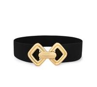 VONMELLI Women Wide Elastic Belt Vintage Stretchy Waistband with Retro Gold Buckle for Dresses Black Fit Waist Size 25"-28"
