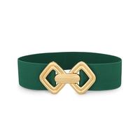 VONMELLI Women Wide Elastic Belt Vintage Stretchy Waistband with Retro Gold Buckle for Dresses Green Fit Waist Size 25"-28"
