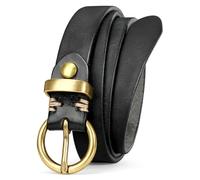 VONMELLI Womens Genuine Leather Belts for Jeans Pants Trendy Vintage Ladies Thin Leather Skinny Waist Belt Gold Buckle, Black, Fit Waist Size 26-30 Inches