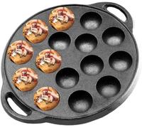 VONOTO Takoyaki Pan, 9" Cast Iron Escargot Dish 15 Molds, Takoyaki Maker Skillet, Baking Tray for Octopus Balls Pancake (9" 15 Molds)
