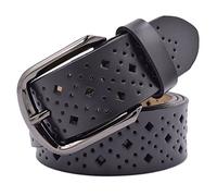 VONSELY Hollow Leather Belts for Women, Soft Leather Womens Belts with Pin Buckle, 1.5" Wide Black, Suit Waistline 25"-34"