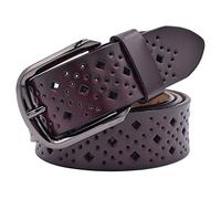 VONSELY Hollow Leather Belts for Women, Soft Leather Womens Belts with Pin Buckle, 1.5" Wide Coffee