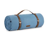 VonShef Picnic Blanket, Blue Herringbone Extra Large Outdoor Rug with Waterproof Backing, 10 Person Weatherproof Picnic Mat with Faux Leather Handle, Water Resistant Camping Accessories, 200x300cm
