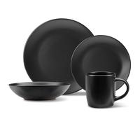 VonShef Dinner Set for 4, 16 Piece Plate & Bowl Set, Plate Set with 28cm Diameter Dinner Dish, 21cm Side Dish, 16cm Bowls & Mugs, Matte Black Dishwasher & Microwave Safe Tableware