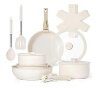 VonShef 17pc Pots and Pans Set, Non-Stick Frying Pans, Saucepans, Utensils, Protectors & Lids, Non-Toxic Ceramic Lined w/Detachable Handles, Oven & Dishwasher Safe, PFAS PTFE PFOA Lead & Cadmium Free