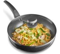 Vonshef 28Cm Marble Wok Aluminium Induction Safe/soft Touch Handle, Grey, Non-Stick & Glass Lid