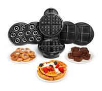 VonShef 3-in-1 Waffle Maker, Brownie & Doughnut Maker - Removable Non-Stick Plates, Cool Touch Body & Matte Black Design - 700W
