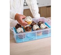 Vonshef Blue Cupcake Carrier, 36 Muffin Stackable Cake Caddy, 3 Tier Bake Holder, Snap & Stack Design, Plastic Carry Box