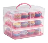 VonShef 3 Tier Pink Cupcake Holder and Cake Storage Carrier Box Container