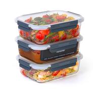 VonShef Glass Containers with Lids, 3Pc 1.5L Capacity Large Meal Prep Food Lunch Boxes, Oven and Dishwasher Safe, Airtight Leakproof Seal Great for Batch Cooking