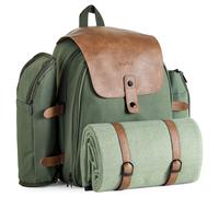 VonShef 4 Person Picnic Backpack with Blanket in Green VonShef Green