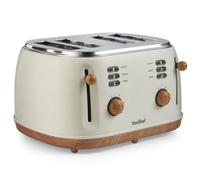 Vonshef 4 Slice Toaster - Nordic Cream, 6 Browning Settings, Wide Slots, Defrost, Reheat And Cancel Functions - Fika Range