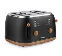 VonShef 4 Slice Toaster - Nordic Matte Black Design, 6 Browning Settings, Wide Slots, Defrost, Reheat and Cancel Functions, Removable Crumb Tray, High Lift Lever & Cord Storage - Fika Range