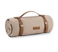 Vonshef Picnic Blanket, Large Beige Outdoor Rug With Waterproof Back, 4 Person Weatherproof Mat With Faux Handle, Water Resistant