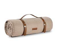 VonShef Picnic Blanket, Beige Herringbone Large Outdoor Rug with Waterproof Backing, 8 Person Weatherproof Picnic Mat with Faux Leather Handle, Water Resistant Camping Accessories, 200x220cm