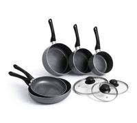 VonShef Pots and Pans Set, 8 Piece Induction Safe, Non-Stick Saucepan and Frying Pan Set, Easy Clean Granite Design Pots and Pans Set with Glass Lids, PFAS, PTFE, PFOA, Lead & Cadmium Free