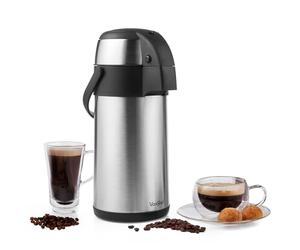 VonShef Airpot, 3L Stainless Steel Coffee Dispenser with Vacuum Pump, Double Wall Insulated Coffee & Tea Urn with Safety Lock & Carry Handle