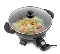 5L Electric Wok Pan with Tempered Glass Lid - Black