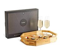 VonShef Bamboo Serving Tray with Handles - Two Toned, Large Rectangular Platter, 40 x 30 cm - Perfect for Breakfast in Bed or Serving Guests
