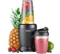 VonShef Blender Smoothie Maker - Mini Blender for Fruit, Vegetables and Crushing Ice, 1000W, w/ 500ml & 800ml Portable Cups, 1 Button Control - Black