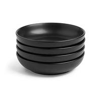 VonShef Bowl Set for 4, 22cm Diameter Stoneware Bowls with Matte Black Finish, Dishwasher & Microwave Safe Tableware, Ideal for Pasta, Noodles or Cereal (Black)
