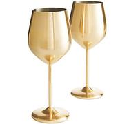 VonShef Brushed Gold Wine Glasses - Set of 2 475ml Shatterproof Wine glasses - Stemmed cocktail Glasses with Gift Box for Rosé, Red Wine & White Wine - Perfect for Parties & Gatherings