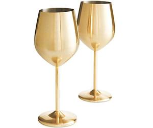 VonShef Brushed Gold Wine Glasses - Set of 2 475ml Shatterproof Wine glasses - Stemmed cocktail Glasses with Gift Box for Rosé, Red Wine & White Wine - Perfect for Parties & Gatherings