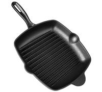 VonShef Cast Iron Griddle Pan 25.5cm, Pre-Seasoned Induction Pan | Non-Toxic & Non-Stick Pan for All Hob Types, Oven Safe Heavy Duty Skillet with Pouring Lip & Ridged Surface