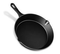 VonShef Cast Iron Skillet, 10" Frying Pan, Pre-Seasoned Non-Stick Pan for All Hob Types, Oven Safe Heavy Duty Skillet with Pouring Lip, Non-Toxic Cookware