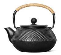 VonShef Cast Iron Teapot, Black Japanese Teapot with Infuser, 800ml 4 Cup Loose Leaf Tea Pot with Mesh Strainer, Stovetop Tetsubin Tea Kettle with Hobnail Design