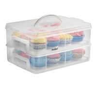 VonShef Cupcake Carrier with Handle, Two Tier Stackable Cup Cake Box, 24 Muffin Cake Carrier with Airtight Snap Lid, Clear Plastic Baked Goods Container