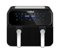 VonShef Dual Air Fryer 9L - 2 Silicone Liners, Double Large Family Size, XL Capacity, 2 Drawers, 12-In-1 Presets, LED Display, Smart Finish, 60 Minute