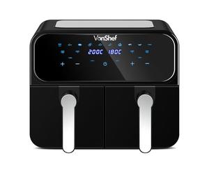 VonShef Dual Air Fryer 9L - Family Size Double Airfryer, XL Capacity, 10-in-1, 2 Drawers & Silicone Liners, LED Display, Sync Cook & Smart Finish, 60-Min Timer, Dishwasher-Safe, Healthy Cooking, 2600W