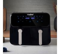 VonShef Dual Air Fryer 9L - 2 Silicone Liners, Double Large Family Size, XL Capacity, 2 Drawers, 12-In-1 Presets, LED Display, Smart Finish, 60 Minute