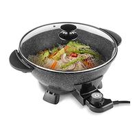 VonShef Electric Wok Non-Stick - 5L Electric Pan with Lid, Multicooker Skillet, 4 Adjustable Temperature Controls up to 230°C, Cool Touch Handles & Detachable Power Cord - 1400W