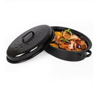 Vonshef Enamel Roaster With Lid, Self-Basting, Deep Oval, Non-Stick Black Steel Oven Roasting Tin, Up To 230 C, Dishwasher Safe