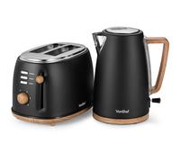 VonShef Kettle and Toaster Set - Scandi 1.7L Rapid Boil Kettle 3000W & 2 Slice Wide Slot Toaster 850W with 6 Browning Controls, Matching Kitchen Set - Nordic Cream and Wood Accents - Fika Range