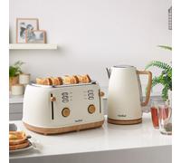 Fika Cream & Wood 4 Slice Kettle & Toaster Set