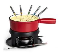 Vonshef Fondue Set, Red Enamel Cast Iron Pan For Swiss-Style Cheese Or Chocolate Fondue