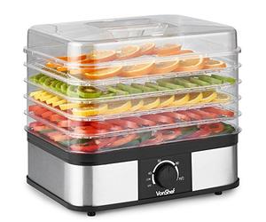 VonShef Food Dehydrator 5 Tier - Fruit Dryer 250W with Adjustable Temperature Control from 40-70°C, Removable Trays, for Jerky, Meat, Fruit, Vegetables and Healthy Snacks - Stainless Steel