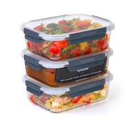 VonShef Glass Containers with Lids, 3Pc 1.5L Capacity Large Meal Prep Food Lunch Boxes, Oven and Dishwasher Safe, Airtight Leakproof Seal Great for Batch Cooking