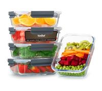 VonShef Glass Containers with Lids - 5 Piece Meal Prep Food Lunch Boxes 1L Capacity, Oven and Dishwasher Safe, Airtight Leakproof Seal Great for Batch Cooking