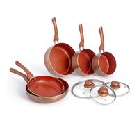 VonShef Pots and Pans Set, 8 Piece Induction Safe, Non-Stick Saucepan and Frying Pan Set, Easy Clean Copper Pots and Pans Set with Glass Lids, PFAS, PTFE, PFOA, Lead & Cadmium Free