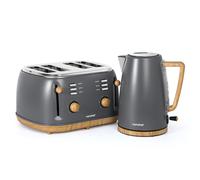 VonShef Kettle and Toaster Set - 1.7L Kettle & 4 Slice Wide Slot Toaster, Grey