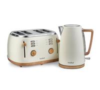 VonShef Kettle and Toaster Set Cream - Nordic 1.7L Rapid Boil Kettle 3000W & 4 Slice Wide Slot Toaster 1500W with 6 Browning Controls & High Lift - Fika Range