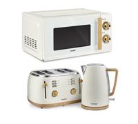 VonShef Microwave Kettle Toaster Set - Scandi Kitchen Set, 1.7L Nordic Rapid Boil Kettle, Wide Slot Toaster 4 Slice with 6 Browning Controls, and 20L Microwave with 6 Power Levels - Fika Range, Cream